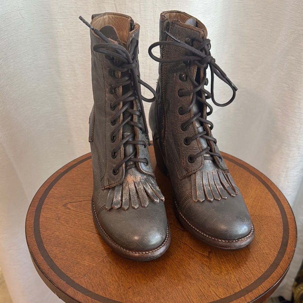 Bed Stu Black Lace Up Boots with Brogue Detailing
